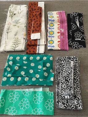 Assorted Floral Fabric Scraps - Green, Teal, Black, White, Rust, Cream, Pink